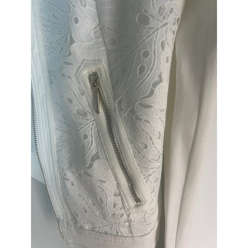 White House Black Market White Floral Eyelet Lace Zip Front Jacket Womens 8 - Picture 5 of 7
